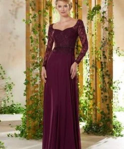 MGNY By Mori Lee - Beaded Embroidered Semi-Sweetheart Dress 71934SC - 1 Pc Eggplant In Size 4 Available Formal Gowns