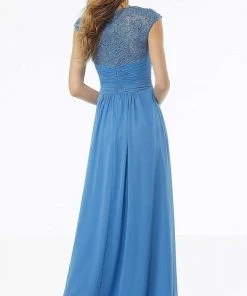 MGNY By Mori Lee - Beaded Lace Gathered Waist Chiffon Dress 72129SC - 1 Pc Dusty Lilac In Size 18 Available 9 MGNY By Mori Lee - Beaded Lace Gathered Waist Chiffon Dress 72129SC - 1 Pc Dusty Lilac In Size 18 Available