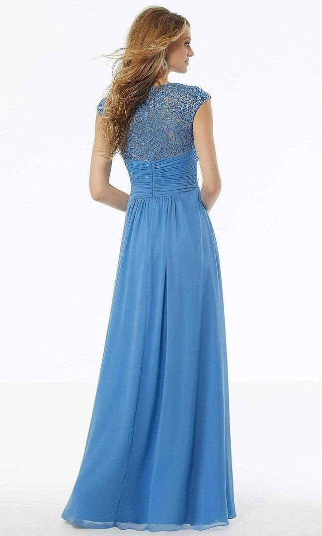 MGNY By Mori Lee - Beaded Lace Gathered Waist Chiffon Dress 72129SC - 1 Pc Dusty Lilac In Size 18 Available 6 MGNY By Mori Lee - Beaded Lace Gathered Waist Chiffon Dress 72129SC - 1 Pc Dusty Lilac In Size 18 Available