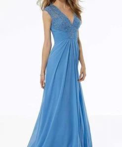 MGNY By Mori Lee - Beaded Lace Gathered Waist Chiffon Dress 72129SC - 1 Pc Dusty Lilac In Size 18 Available 8 MGNY By Mori Lee - Beaded Lace Gathered Waist Chiffon Dress 72129SC - 1 Pc Dusty Lilac In Size 18 Available