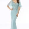 Formal Gowns MGNY By Mori Lee - Flutter Sleeve Beaded Lace Dress 72124 - 1 Pc Deep Aqua In Size 6 Available