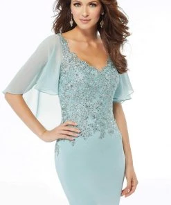 Formal Gowns MGNY By Mori Lee - Flutter Sleeve Beaded Lace Dress 72124 - 1 Pc Deep Aqua In Size 6 Available