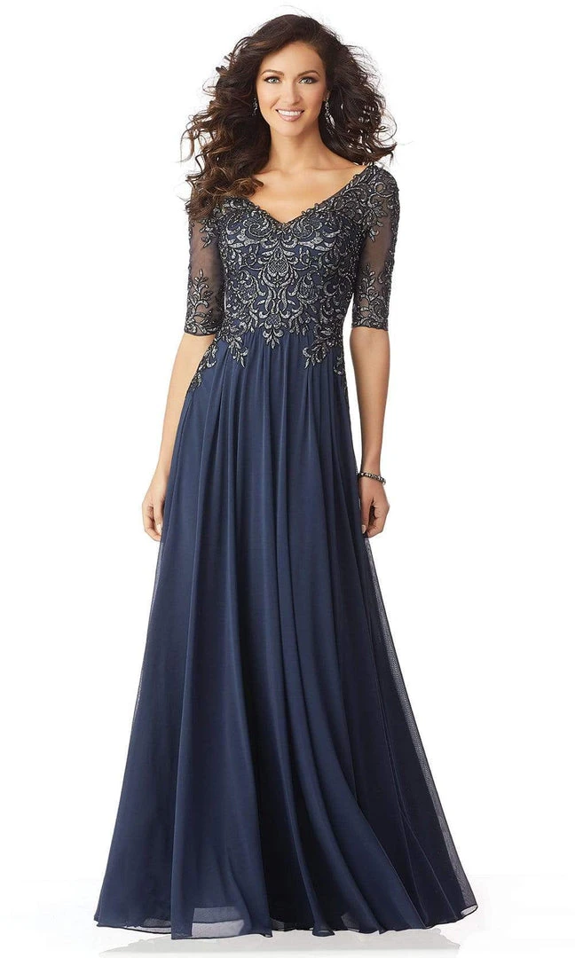 MGNY By Mori Lee - Metallic Embroidered A-Line Gown 71805SC - 1 Pc Indigo In Size 18 Available Formal Gowns 3 MGNY By Mori Lee - Metallic Embroidered A-Line Gown 71805SC - 1 Pc Indigo In Size 18 Available Formal Gowns