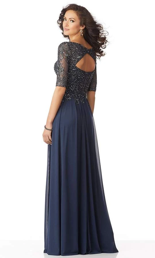 MGNY By Mori Lee - Metallic Embroidered A-Line Gown 71805SC - 1 Pc Indigo In Size 18 Available Formal Gowns 4 MGNY By Mori Lee - Metallic Embroidered A-Line Gown 71805SC - 1 Pc Indigo In Size 18 Available Formal Gowns
