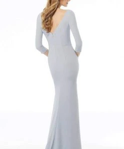 MGNY By Mori Lee - Quarter Sleeve Beaded Floral Sheath Dress 72115SC - 1 Pc Silver In Size 4 And 1 Pc Navy In Size 8 Available Formal Gowns 6 MGNY By Mori Lee - Quarter Sleeve Beaded Floral Sheath Dress 72115SC - 1 Pc Silver In Size 4 And 1 Pc Navy In Size 8 Available Formal Gowns