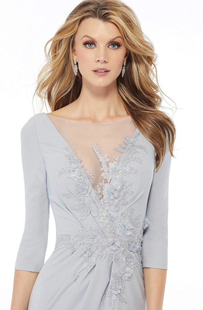 MGNY By Mori Lee - Quarter Sleeve Beaded Floral Sheath Dress 72115SC - 1 Pc Silver In Size 4 And 1 Pc Navy In Size 8 Available Formal Gowns 5 MGNY By Mori Lee - Quarter Sleeve Beaded Floral Sheath Dress 72115SC - 1 Pc Silver In Size 4 And 1 Pc Navy In Size 8 Available Formal Gowns