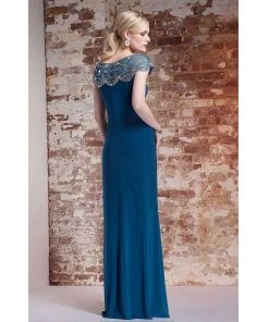 MIGNON - Jeweled Cap Sleeve Jersey Gown AL1889B