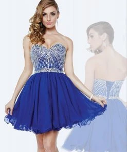Milano Formals - E1845 Jewel Ornate Strapless Sweetheart Cocktail Dress - 1 Pc. Royal In Size 4 Available Cocktail Dresses