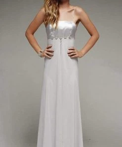 Milano Formals F1116 Long Empire Waist Spaghetti Strap Gown - 1 Pc Silver In Size 6 Available