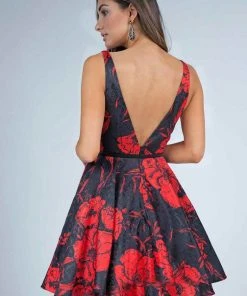 Milano Formals Printed Deep V-neck A-line Dress E2243- 1 Pc Black/Red In Size 18 Available Cocktail Dresses 5 Milano Formals Printed Deep V-neck A-line Dress E2243- 1 Pc Black/Red In Size 18 Available Cocktail Dresses