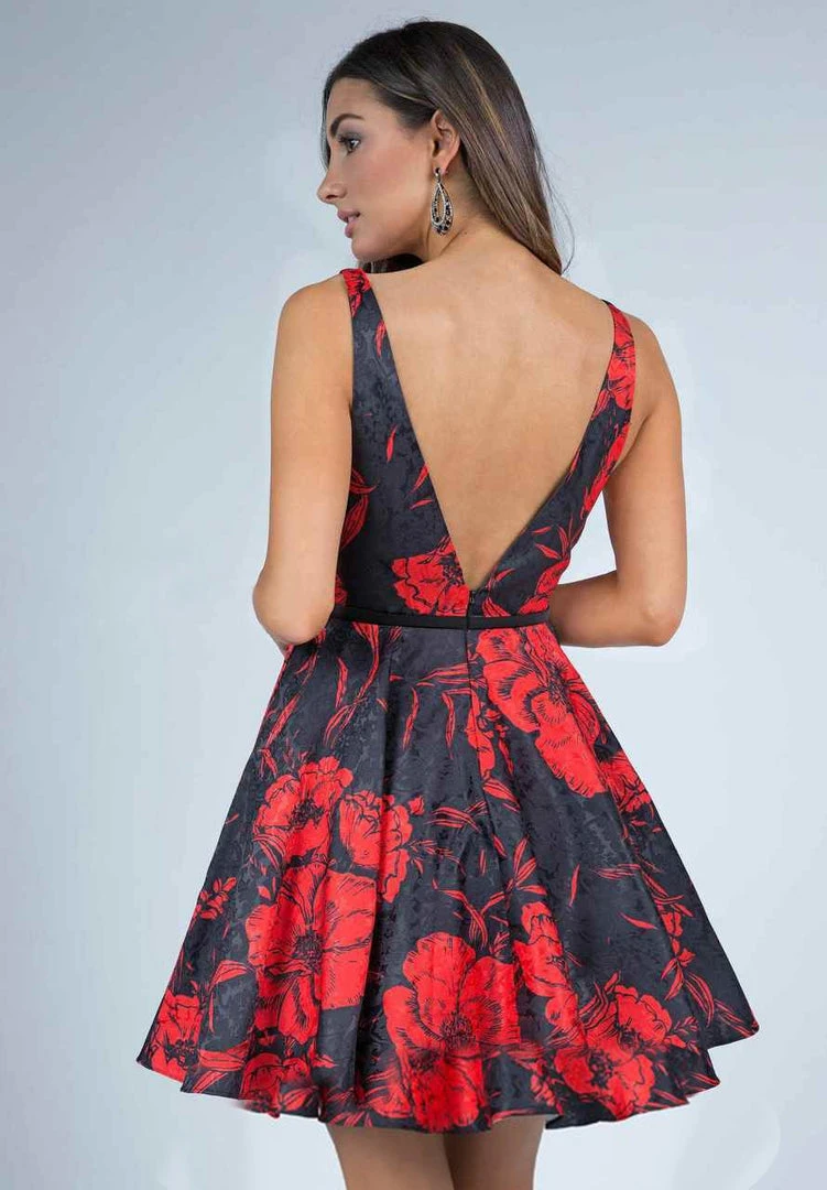 Milano Formals Printed Deep V-neck A-line Dress E2243- 1 Pc Black/Red In Size 18 Available Cocktail Dresses 4 Milano Formals Printed Deep V-neck A-line Dress E2243- 1 Pc Black/Red In Size 18 Available Cocktail Dresses