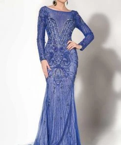 MNM Couture - 10593 Bejeweled Illusion Bateau Trumpet Dress Formal Gowns