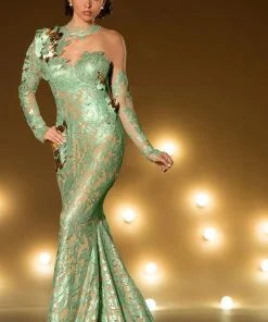 MNM Couture - 2165 Lace Illusion High Trumpet Dress Formal Gowns 10 MNM Couture - 2165 Lace Illusion High Trumpet Dress Formal Gowns