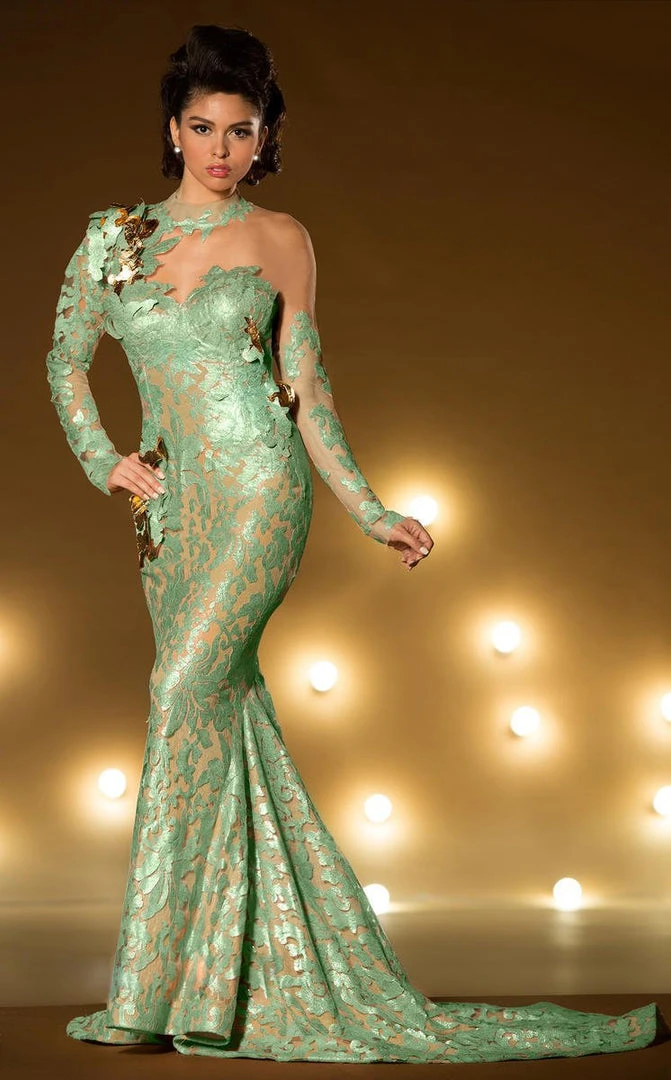 MNM Couture - 2165 Lace Illusion High Trumpet Dress Formal Gowns 6 MNM Couture - 2165 Lace Illusion High Trumpet Dress Formal Gowns