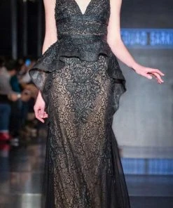 Formal Gowns MNM Couture - 2209 Sleeveless Lace Empire Peplum Long Dress