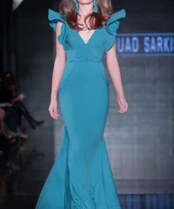 Formal Gowns MNM Couture - 2241 Ruffled V-Neck Trumpet Dress