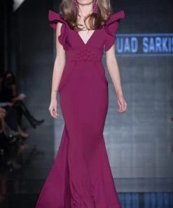 Formal Gowns MNM Couture - 2241 Ruffled V-Neck Trumpet Dress