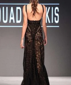 MNM Couture - 2289 V-Neck Mesh And Lace Evening Dress Formal Gowns