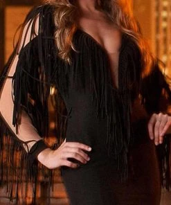 Formal Gowns MNM Couture - 2340 Fringe Deep V-neck Mermaid Dress