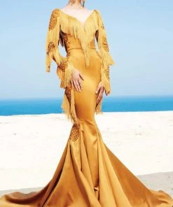 MNM Couture - 2350 Embroidered V-neck Mermaid Dress Formal Gowns