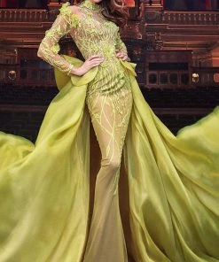 Formal Gowns MNM Couture - 2358 Embroidered Illusion High Neck A-Line Dress