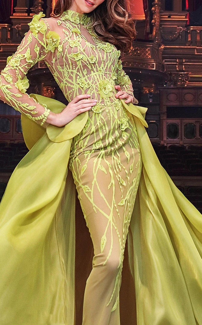 Formal Gowns MNM Couture - 2358 Embroidered Illusion High Neck A-Line Dress 4 Formal Gowns MNM Couture - 2358 Embroidered Illusion High Neck A-Line Dress