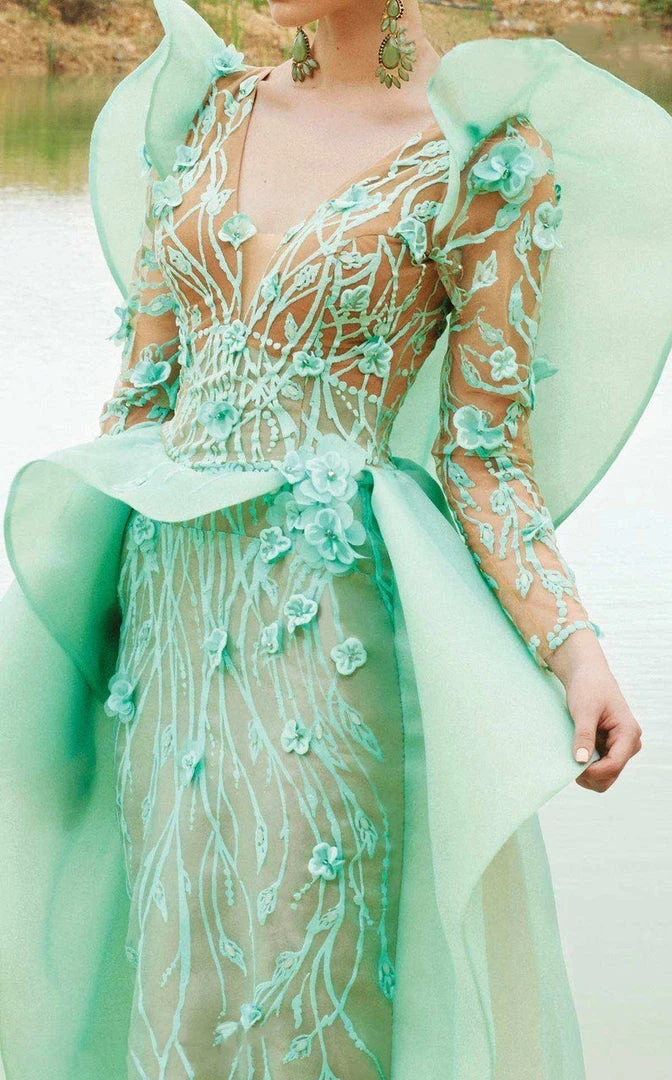 MNM Couture - 2359 Floral V-Neck Column Dress Formal Gowns 4 MNM Couture - 2359 Floral V-Neck Column Dress Formal Gowns