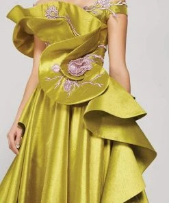 Formal Gowns MNM Couture - 2370 Ruffled Cascade Off Shoulder Gown