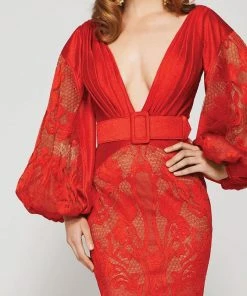 MNM Couture - 2372 Laced Deep V-Neck Trumpet Dress Formal Gowns 5 MNM Couture - 2372 Laced Deep V-Neck Trumpet Dress Formal Gowns