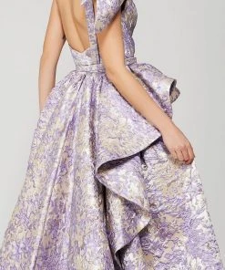 MNM Couture - 2374 Embroidered Asymmetric A-Line Dress