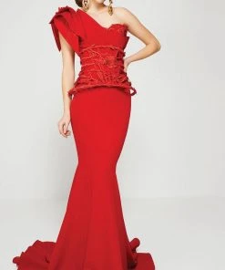 Formal Gowns MNM Couture - 2375 Floral Asymmetric Mermaid Dress