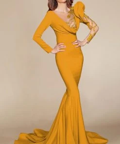 MNM Couture - 2404 Illusion Plunging Neck Mermaid Gown Formal Gowns