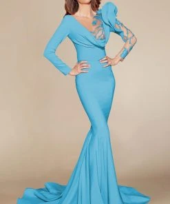 MNM Couture - 2404 Illusion Plunging Neck Mermaid Gown Formal Gowns