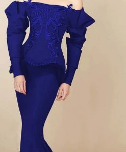 MNM Couture - 2408 Ruffled Long Sleeve Mermaid Gown