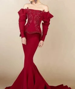 MNM Couture - 2408 Ruffled Long Sleeve Mermaid Gown