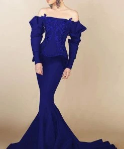 MNM Couture - 2408 Ruffled Long Sleeve Mermaid Gown