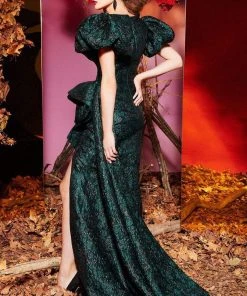 MNM Couture - 2429 Puffed Short Sleeve Surplice Mermaid Gown