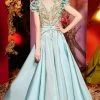 Formal Gowns MNM Couture - 2430 Floral Appliqued Short Sleeve Illusion Ballgown