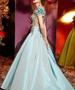 Formal Gowns MNM Couture - 2430 Floral Appliqued Short Sleeve Illusion Ballgown 6 Formal Gowns MNM Couture - 2430 Floral Appliqued Short Sleeve Illusion Ballgown