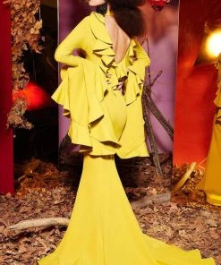 MNM Couture - 2434 Long Sleeve Ruffled Bib Cutout Mermaid Gown