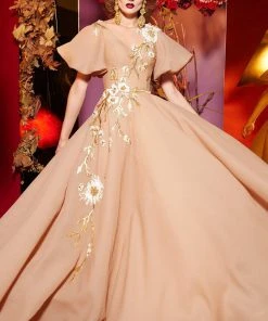 MNM Couture - 2435 Bell Sleeve Floral Embroidered Ballgown 8 MNM Couture - 2435 Bell Sleeve Floral Embroidered Ballgown