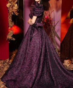 Formal Gowns MNM Couture - 2438 Floral Applique Puff Sleeve Ballgown