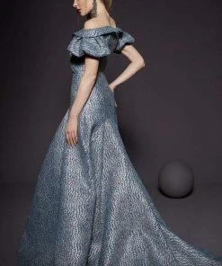 MNM Couture - 2443 Off-Shoulder Brocade Trumpet Dress