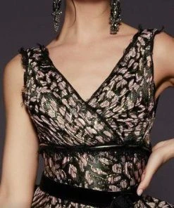 MNM COUTURE - 2446 Plunging V-Neck Leopard Print Peplum Gown 7 MNM COUTURE - 2446 Plunging V-Neck Leopard Print Peplum Gown