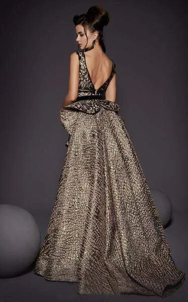 MNM COUTURE - 2446 Plunging V-Neck Leopard Print Peplum Gown 4 MNM COUTURE - 2446 Plunging V-Neck Leopard Print Peplum Gown