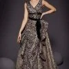 MNM COUTURE - 2446 Plunging V-Neck Leopard Print Peplum Gown 2 MNM COUTURE - 2446 Plunging V-Neck Leopard Print Peplum Gown