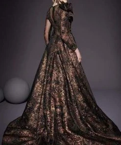 MNM COUTURE - 2455 Applique Illusion Jewel A-line Dress 6 MNM COUTURE - 2455 Applique Illusion Jewel A-line Dress