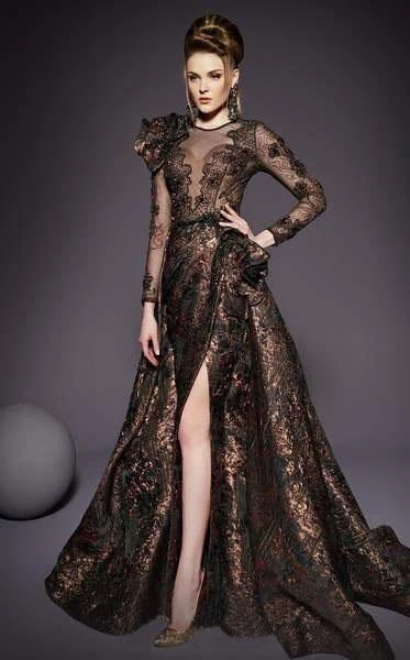 MNM COUTURE - 2455 Applique Illusion Jewel A-line Dress 3 MNM COUTURE - 2455 Applique Illusion Jewel A-line Dress