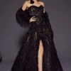Formal Gowns MNM COUTURE - 2457 Strapless Feather-Fringed High Slit Gown 2 Formal Gowns MNM COUTURE - 2457 Strapless Feather-Fringed High Slit Gown