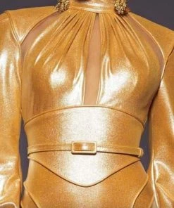 Formal Gowns MNM COUTURE - 2474 High Neck Long Sleeves Mermaid Gown